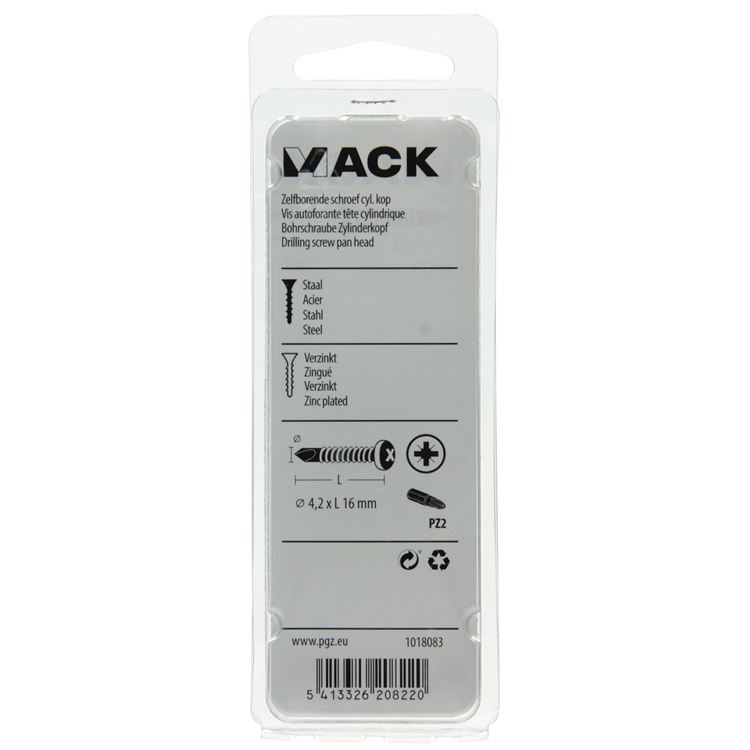 Mack 1018083 – selbstbohrende Schraube Zylinderkopf verzinkt. 85 Stück 4,2 x 16 mm | 5 Stück