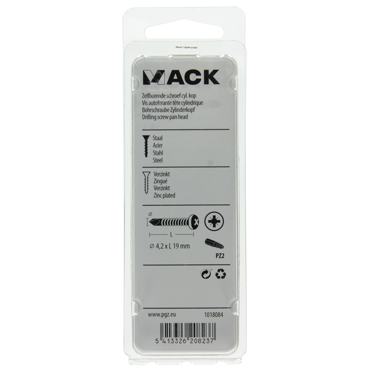 Mack 1018084 – selbstbohrende Schraube mit Zylinderkopf plattiert. 80 Stück 4,2 x 19 mm | 5 Stück