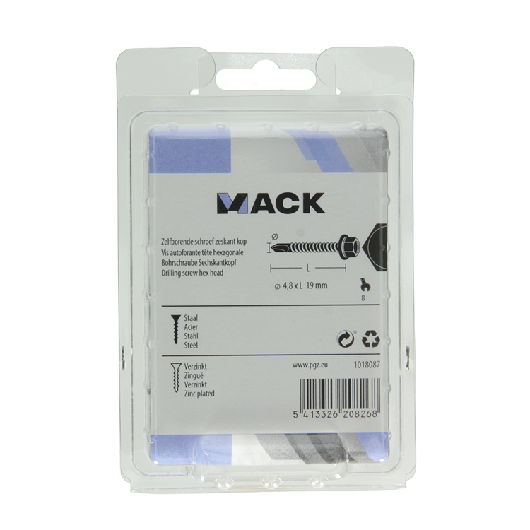 Mack 1018087 – selbstbohrende Sechskantschraube. Kopfkond. 65 Stück 4,8 x 19 mm | 5 Stück