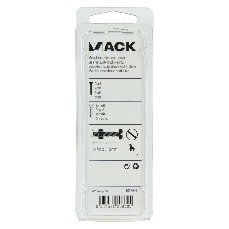 Mack 1018090 - Metallschraubzyl. Kopf + Mutter plattiert 60 Stück M4 x 16 mm | 5 Stück