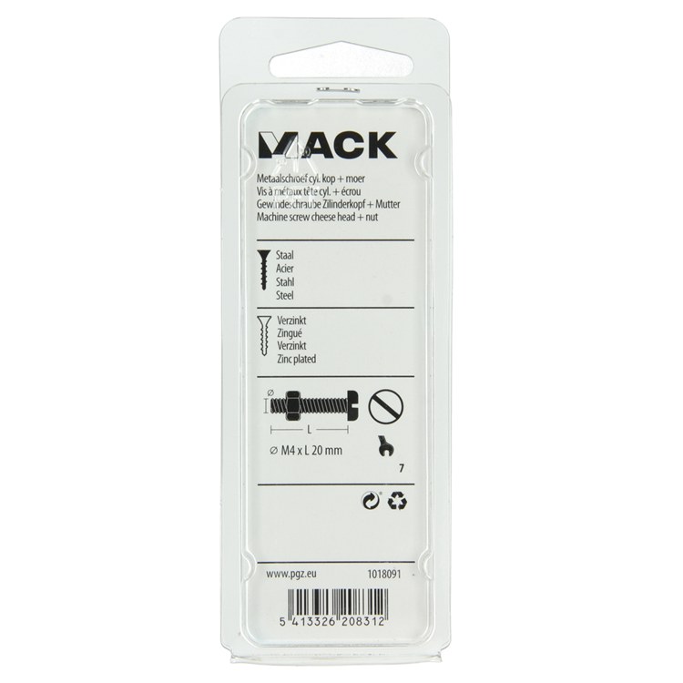 Mack 1018091 - Metallschraubzyl. Kopf + Mutter plattiert 55 Stück M4 x 20 mm | 5 Stück