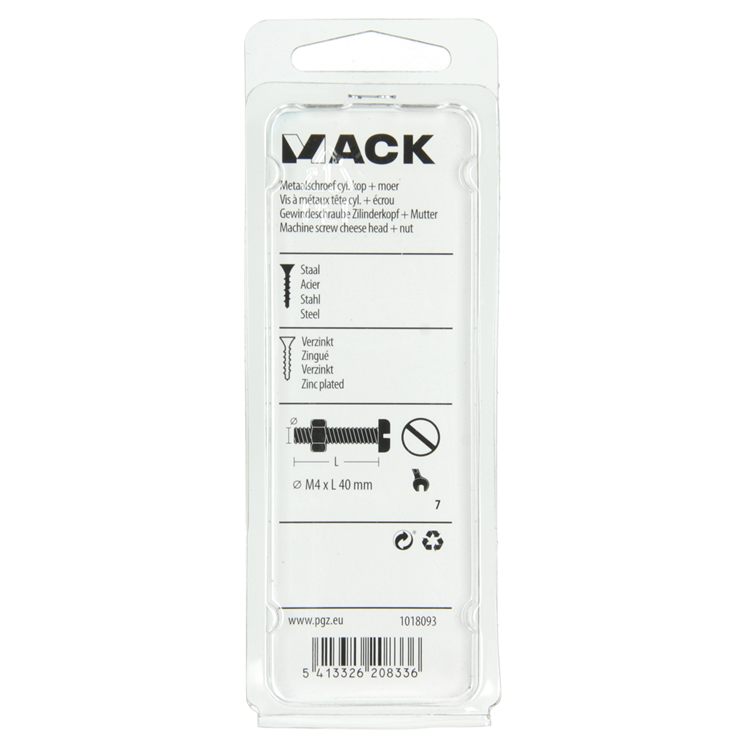 Mack 1018093 - Metallschraubzyl. Kopf + Mutter plattiert 34 Stück M4 x 40 mm | 5 Stück