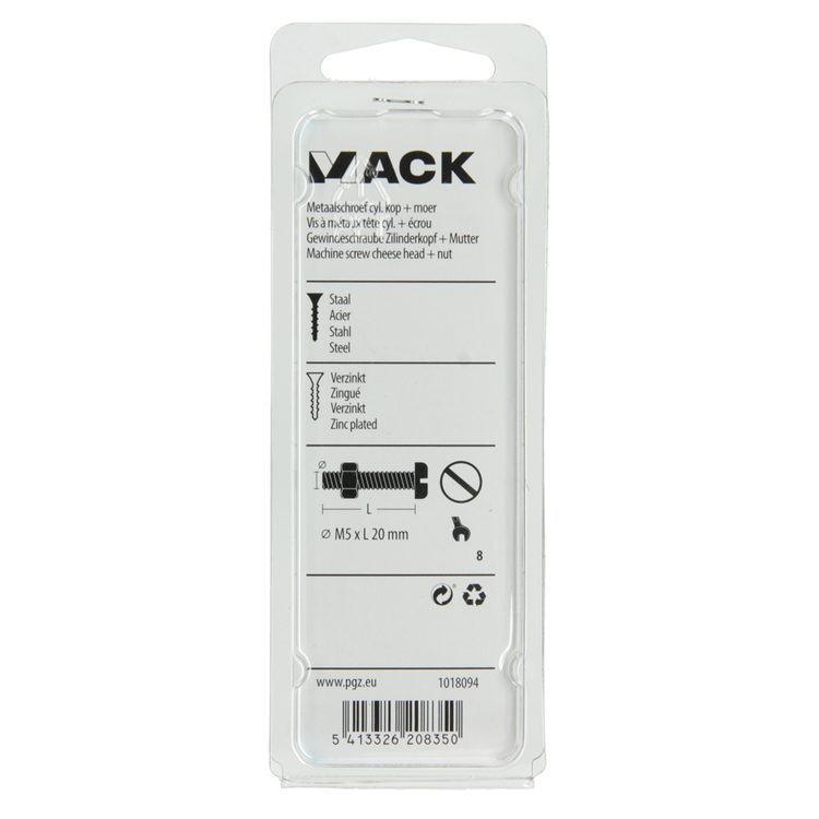 Mack 1018094 - Metallschraubzyl. Kopf + Mutter plattiert 38 Stück M5 x 20 mm | 5 Stück