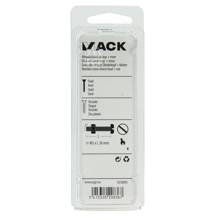 Mack 1018095 - Metallschraubzyl. Kopf + Mutter plattiert 28 Stück M5 x 30 mm | 5 Stück