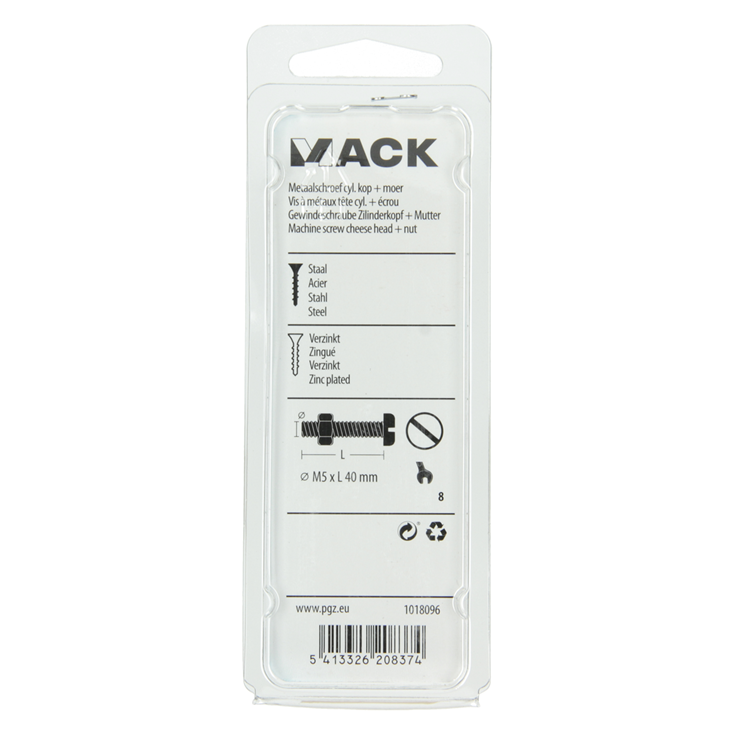 Mack 1018096 - Metallschraubzylinder Kopf + Mutter plattiert .25 Stück M5 x 40 mm | 5 Stück