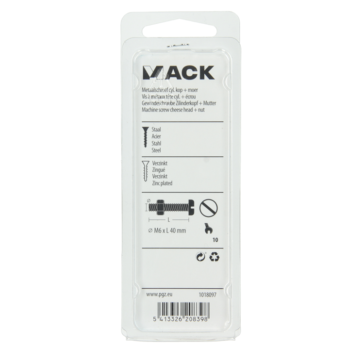 Mack 1018097 - Metallschraubzyl. Kopf + Mutter plattiert 16 Stück M6 x 40 mm | 5 Stück
