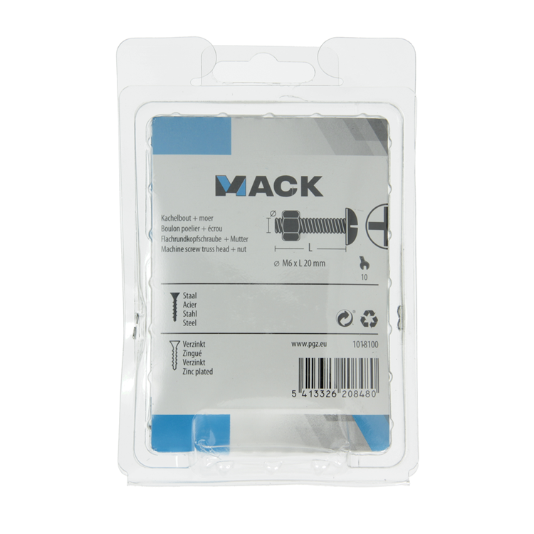 Mack 1018100 – Heizungsschraube + Mutter aus verzinktem Stahl, 40 Stück, M6 x 20 mm | 5 Stück