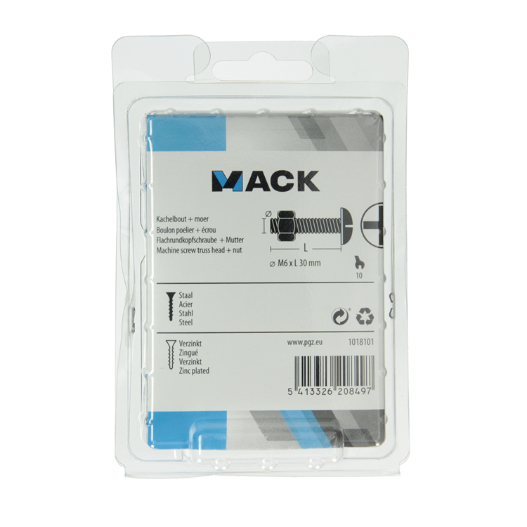Mack 1018101 – Ofenschraube + Mutter aus verzinktem Stahl, 35 Stück, M6 x 30 mm | 5 Stück