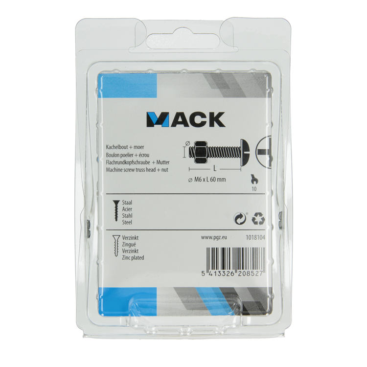 Mack 1018104 – Ofenschraube + Mutter aus verzinktem Stahl, 22 Stück, M6 x 60 mm | 5 Stück