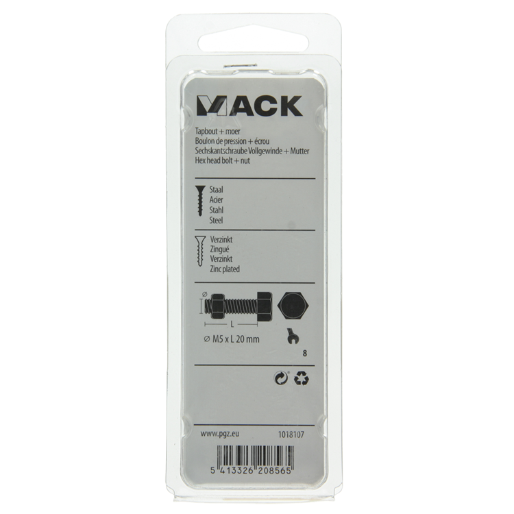 Mack 1018107 – Hahnschraube + Mutter aus verzinktem Stahl, 35 Stück, M5 x 20 mm | 5 Stück