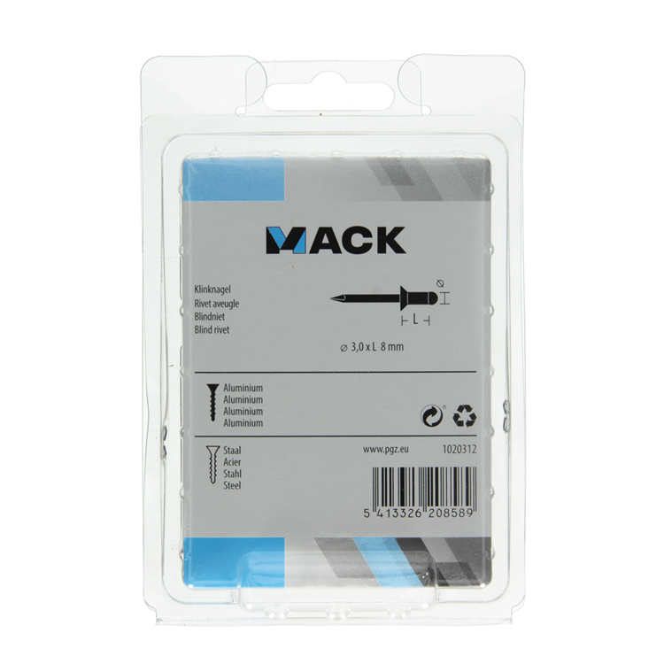 Mack 1020312 - 120 Blindklammern Aluminium 3,2x8mm | 5 Stück