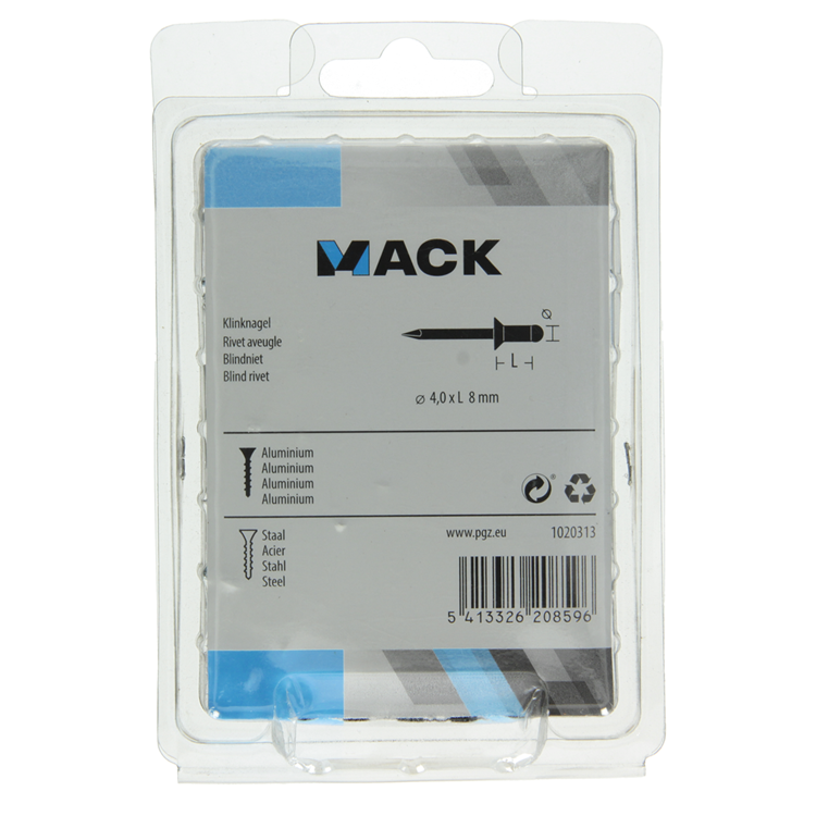 Mack 1020313 - 110 Blindklammern Aluminium 4,0x8mm | 5 Stück
