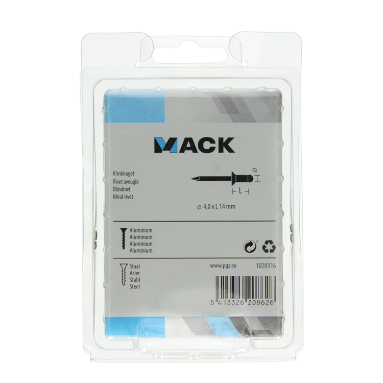 Mack 1020316 - 75 Blindklammern Aluminium 4,0x14mm | 5 Stück