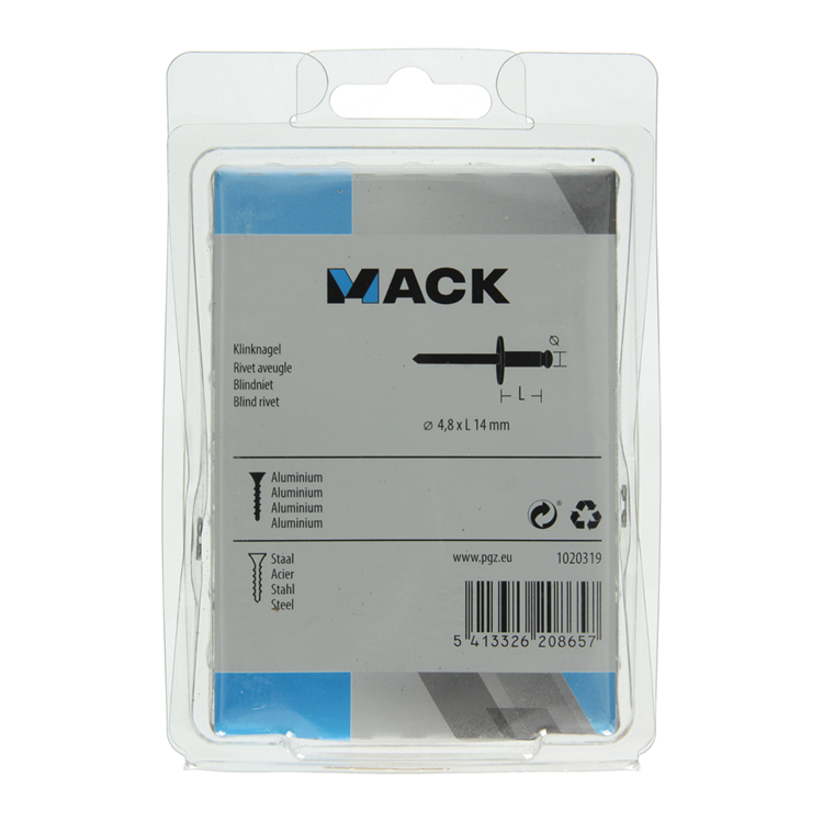 Mack 1020319 – 50 Blindklammern, Aluminium, breiter Kopf, 4,8 x 14 mm | 3 Stück