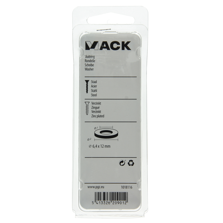 Mack 1018116 - Unterlegscheibe Stahl verzinkt 150 Stück 6,4 x 12 mm | 5 Stück