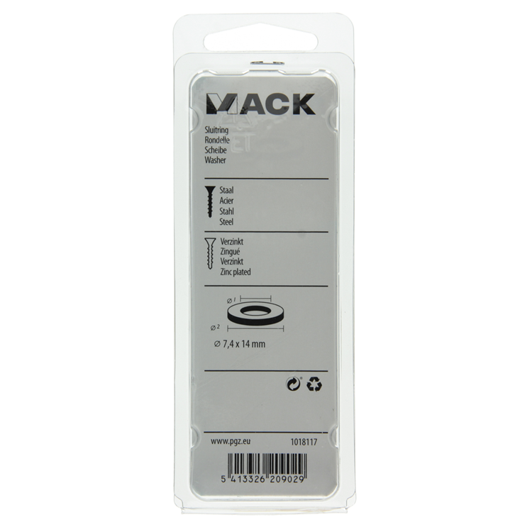 Mack 1018117 - Unterlegscheibe Stahl verzinkt 100 Stück 7,4 x 14 mm | 5 Stück
