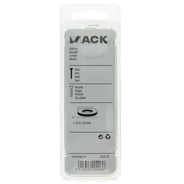 Mack 1018118 - Unterlegscheibe Stahl verzinkt 100 Stück 8,4 x 16 mm | 5 Stück