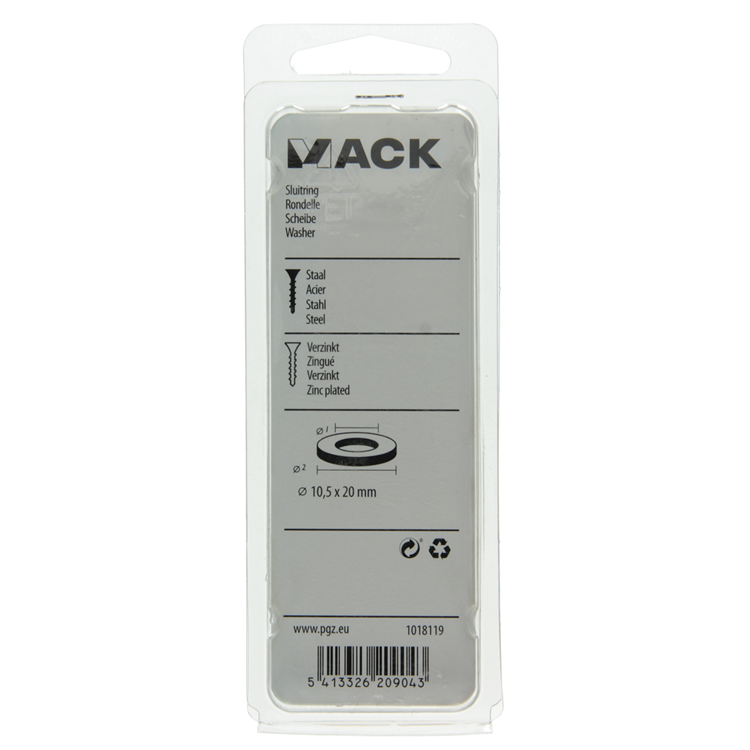 Mack 1018119 - Unterlegscheibe verzinkter Stahl 50 Stück 10,5 x 20 mm | 5 Stück