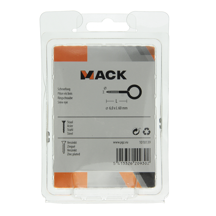 Mack 1018139 - Schrauböse verzinkter Stahl 9 Stück 6,0 x 60 mm | 5 Stück