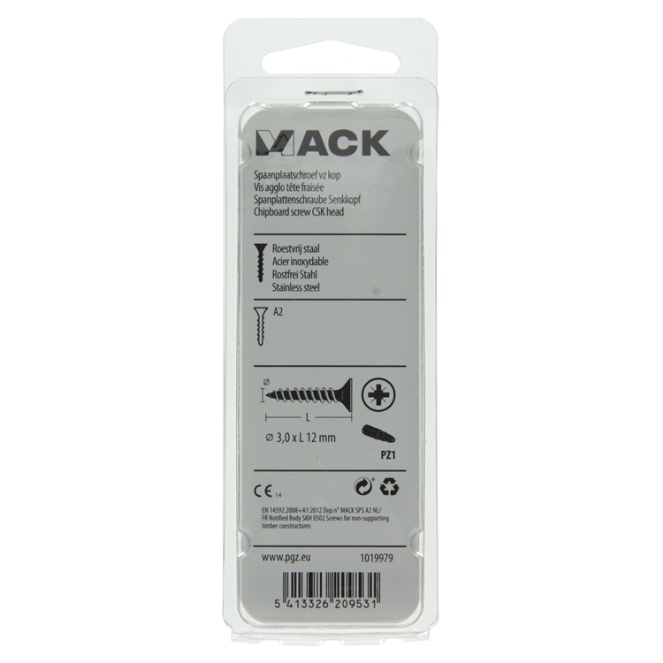Mack 1019979 - Spanplattenschraube VZ-Kopf Edelstahl 130 Stück 3,0 x 12 mm | 5 Stück