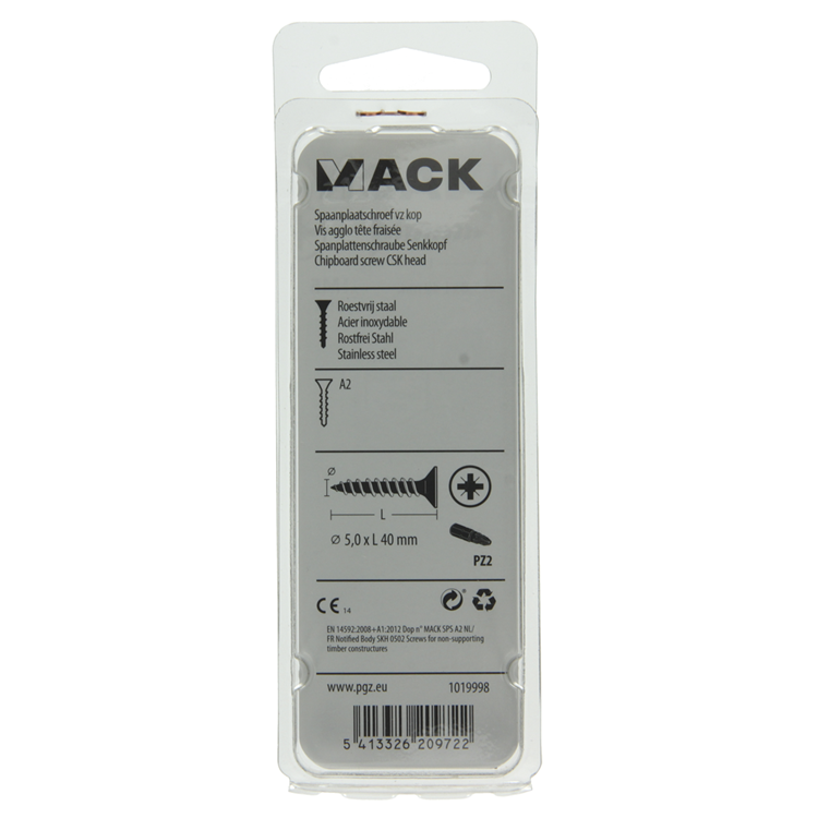 Mack 1019998 - Spanplattenschraube VZ-Kopf Edelstahl 30 Stück 5,0 x 40 mm | 5 Stück