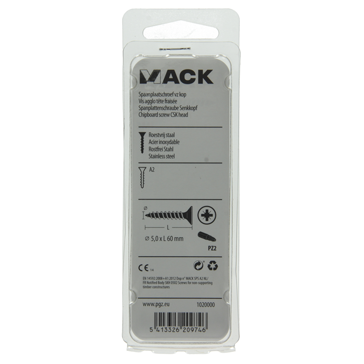 Mack 1020000 - Spanplattenschraube VZ-Kopf Edelstahl 20 Stück 5,0 x 60 mm | 5 Stück