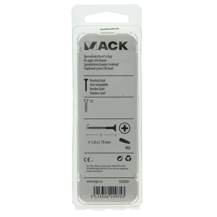 Mack 1020001 - Spanplattenschraube VZ-Kopf Edelstahl 18 Stück 5,0 x 70 mm | 5 Stück