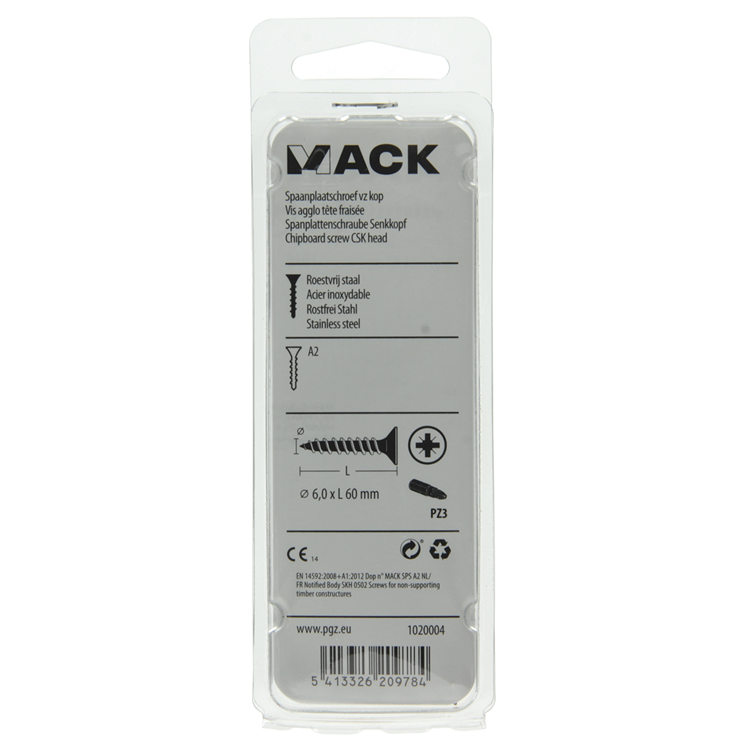 Mack 1020004 - Spanplattenschraube VZ-Kopf Edelstahl 16 Stück 6,0 x 60 mm | 5 Stück