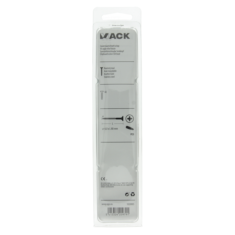 Mack 1020005 - Spanplattenschraube VZ-Kopf Edelstahl 12 Stück 6,0 x 80 mm | 5 Stück