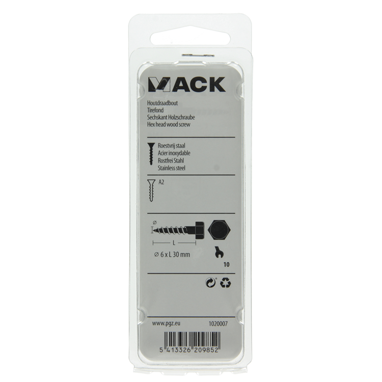 Mack 1020007 - Holzgewindebolzen Edelstahl 18 Stück 6 x 30 mm | 5 Stück