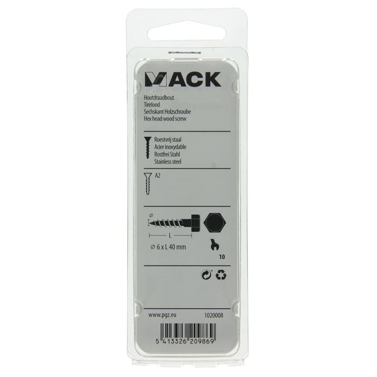 Mack 1020008 - Holzgewindebolzen Edelstahl 14 Stück 6 x 40 mm | 5 Stück