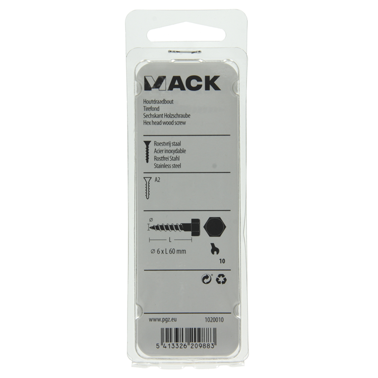 Mack 1020010 - Holzgewindebolzen Edelstahl 10 Stück 6 x 60 mm | 5 Stück