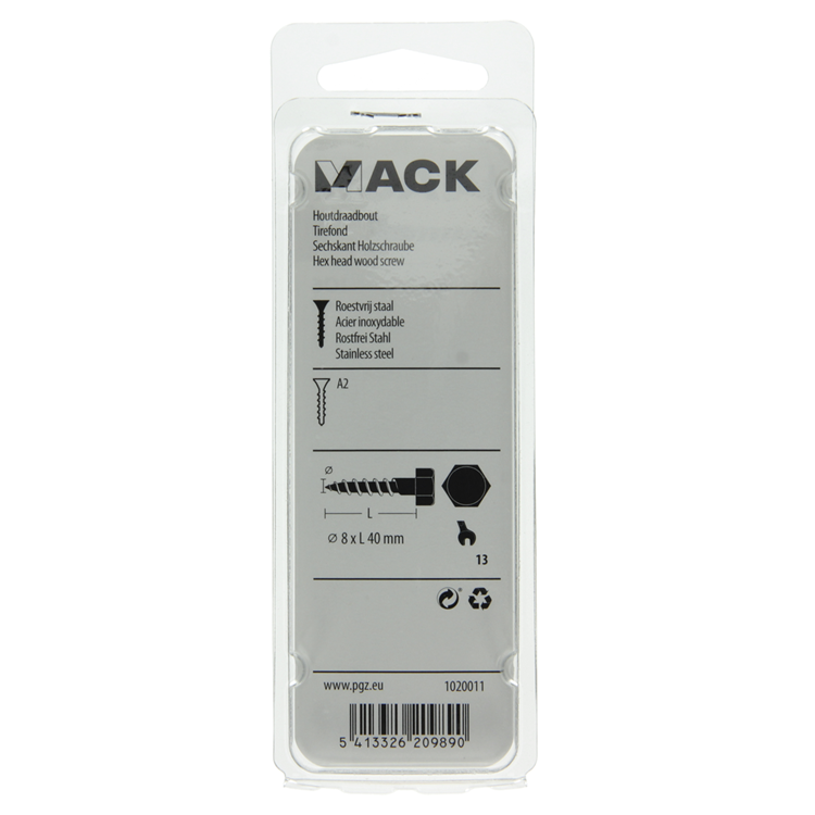 Mack 1020011 - Holzgewindebolzen Edelstahl 10 Stück 8 x 40 mm | 5 Stück