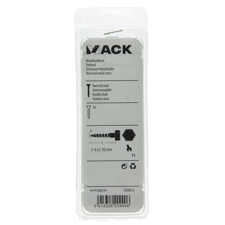 Mack 1020012 - Holzgewindebolzen Edelstahl 8 Stück 8 x 50 mm | 5 Stück