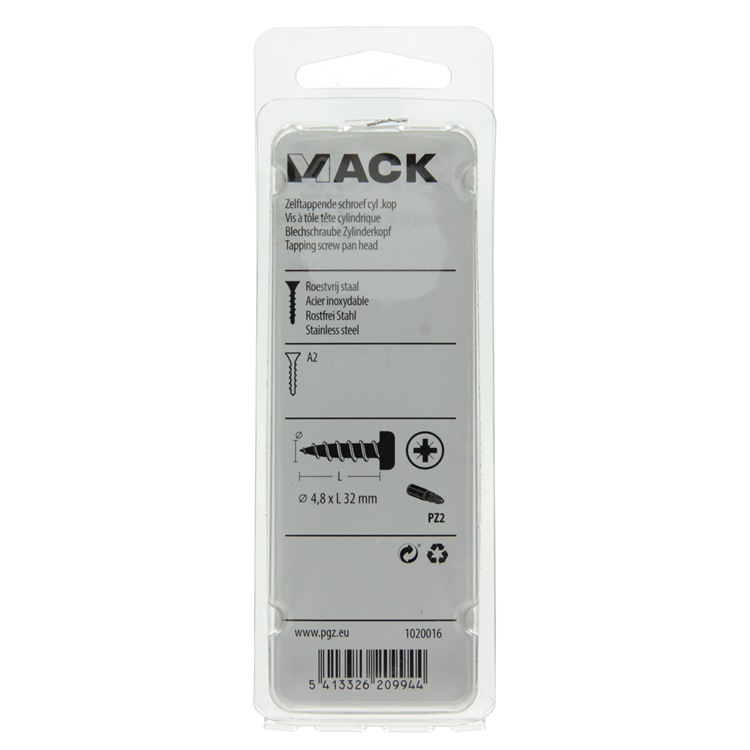 Mack 1020016 – selbstschneidende Schraube Zylinderkopf A2 20 Stück 4,8 x 32 mm | 5 Stück