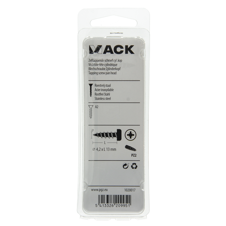 Mack 1020017 - Blechschraube Zylinderkopf A2 44 Stück 4,2 x 13 mm | 5 Stück