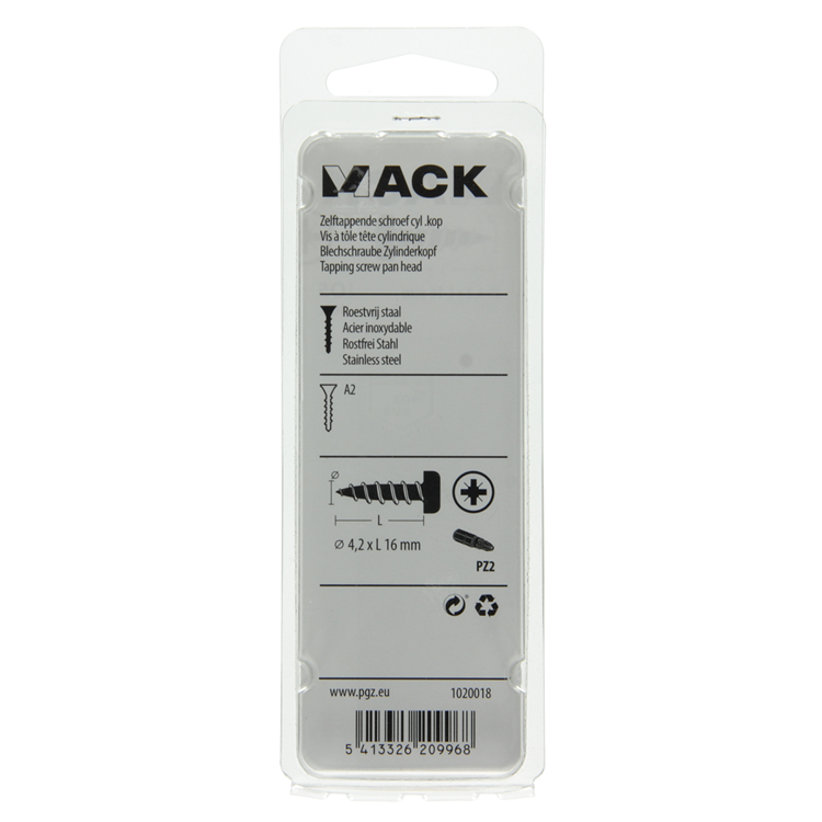 Mack 1020018 – selbstschneidende Schraube Zylinderkopf A2 40 Stück 4,2 x 16 mm | 5 Stück
