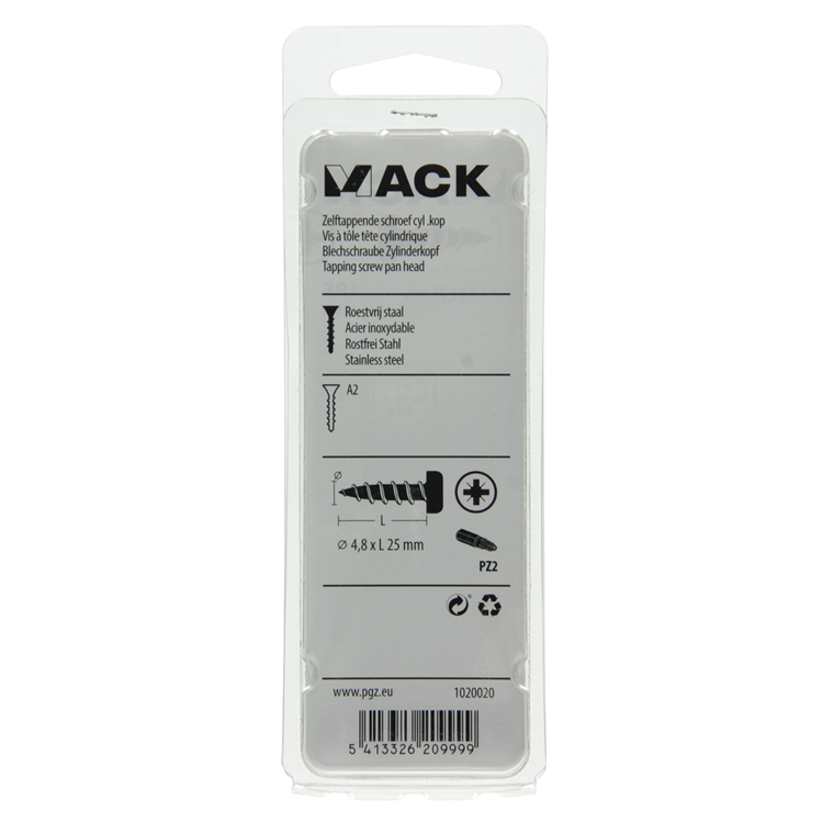 Mack 1020020 – selbstschneidende Schraube Zylinderkopf A2 25 Stück 4,8 x 25 mm | 5 Stück
