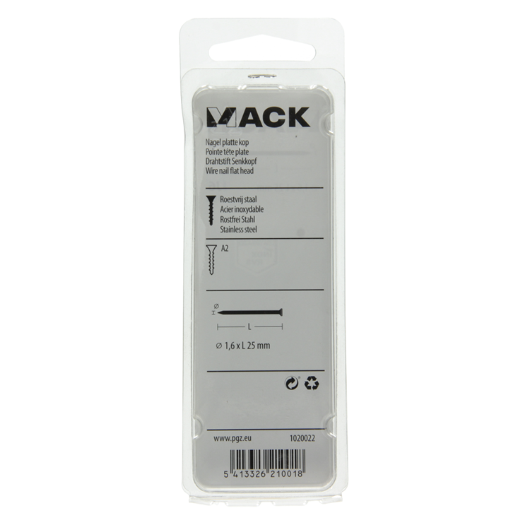 Mack 1020022 - Nagel Flachkopf Edelstahl A2 85 Stück 1,6 x 25 mm | 5 Stück