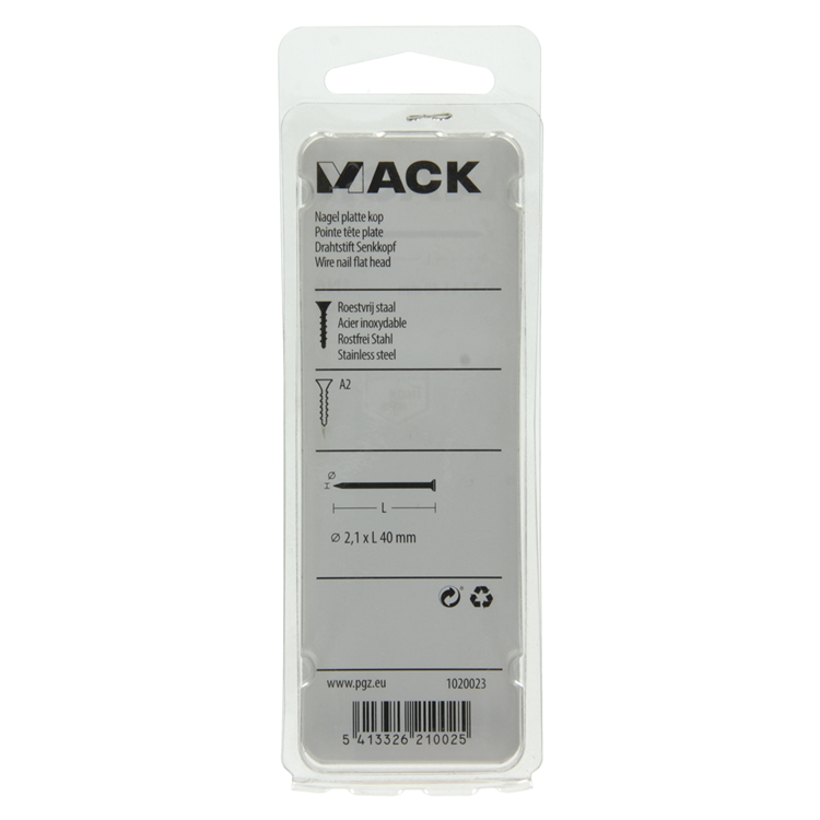 Mack 1020023 - Nagel Flachkopf Edelstahl A2 60 Stück 2,1 x 40 mm | 5 Stück