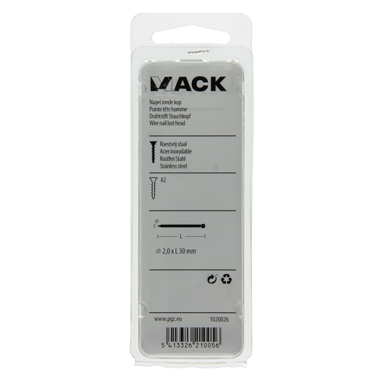 Mack 1020026 - Nagel Rundkopf Edelstahl A2 70 Stück 2,0 x 30 mm | 5 Stück