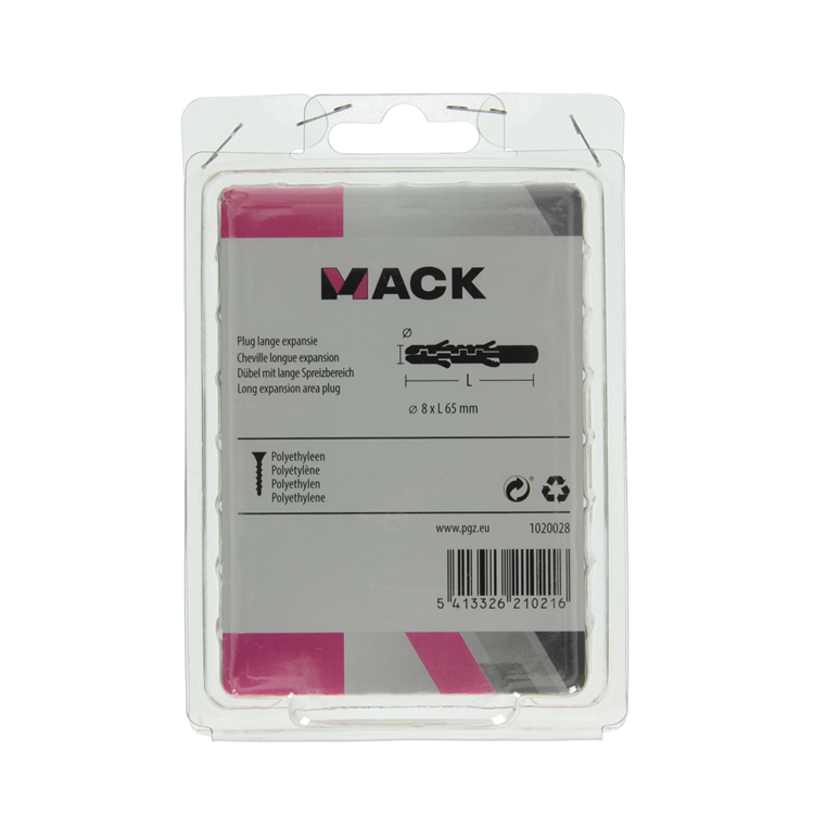 Mack 1020028 - Dübel mit langer Ausdehnung, Polyethylen, 35 Stück, 8 x 65 mm | 3 Stück