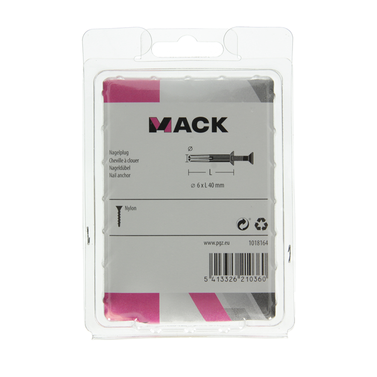 Mack 1018164 - Nylon-Nageldübel Polyamid 38 Stück 6 x 40 mm | 3 Stück