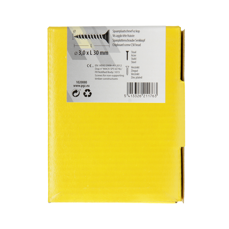 Mack 1020080 - Spanplattenschraube mit Kopf gelb mit 200 Stück 3,0 x 30 mm | 5 Stück
