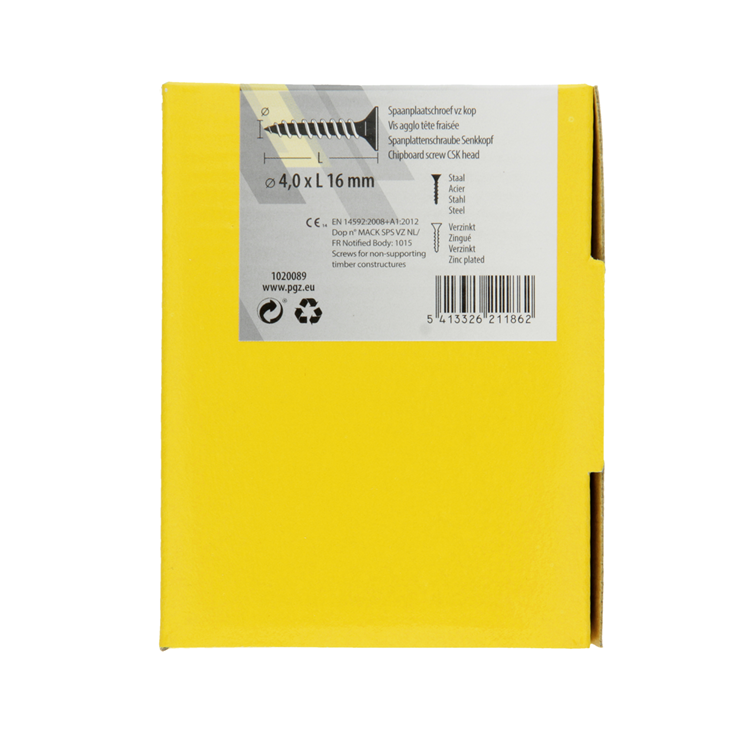 Mack 1020089 - Spanplattenschraube mit Kopf gelb mit 200 Stück 4,0 x 16 mm | 5 Stück