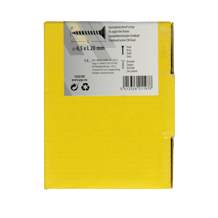 Mack 1020100 - Spanplattenschraube mit Kopf gelb mit 200 Stück 4,5 x 20 mm | 5 Stück