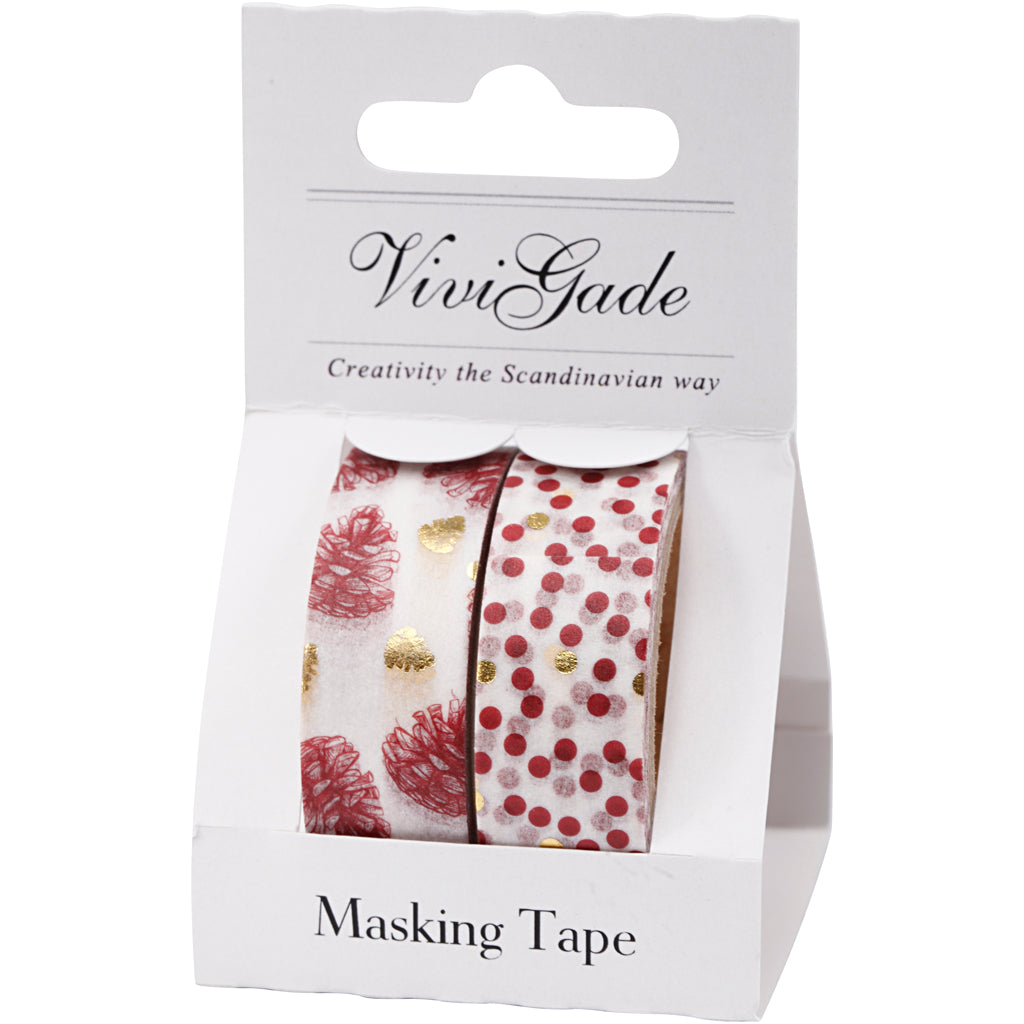 Vivi Gade Abdeckband, Tannenzapfen und Punkte – Folie, B: 15 mm, 2 x 4 m, 1 Karton