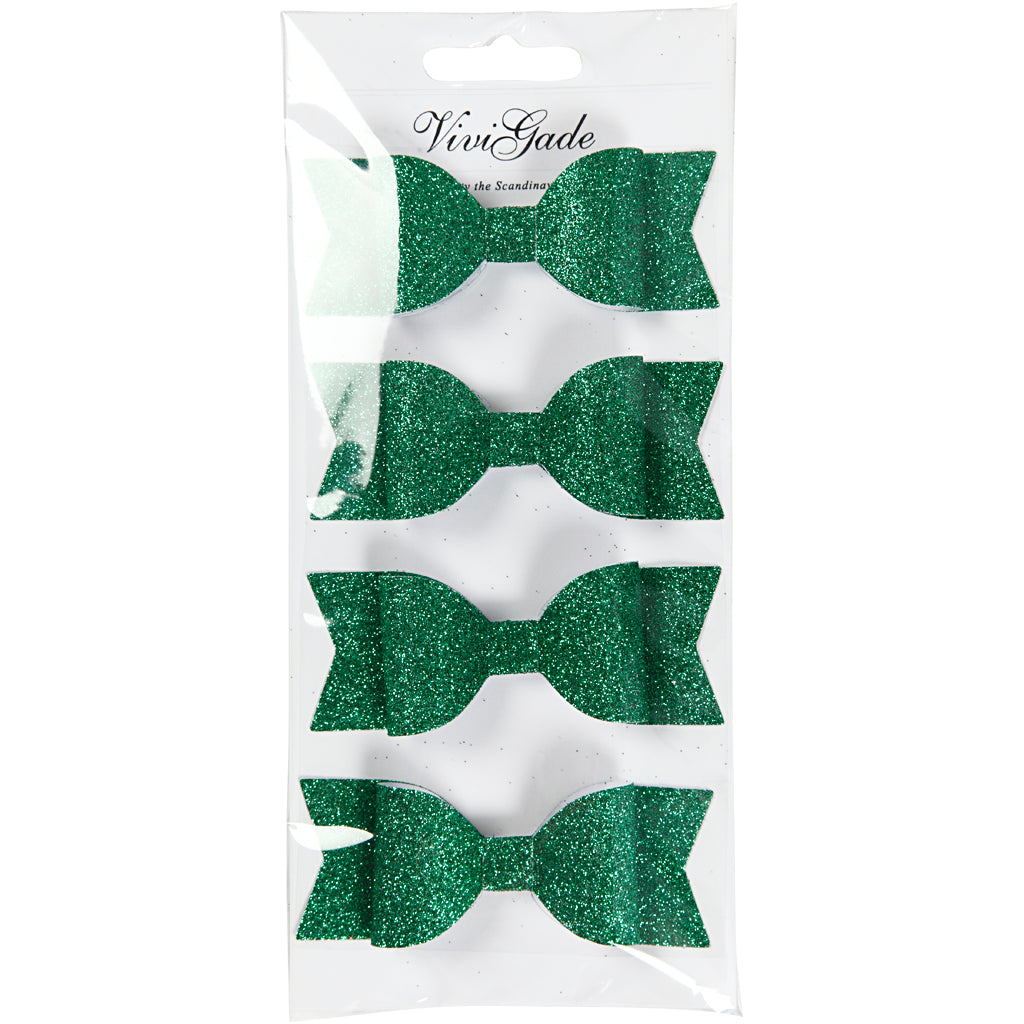 Vivi-Gade-Schleifen, Größe 31 x 85 mm, grüner Glitzer, 4 Stück 1 Box