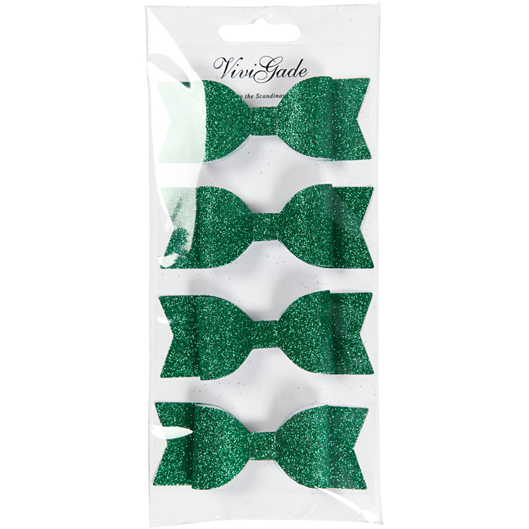 Vivi-Gade-Schleifen, Größe 31 x 85 mm, grüner Glitzer, 4 Stück 1 Box