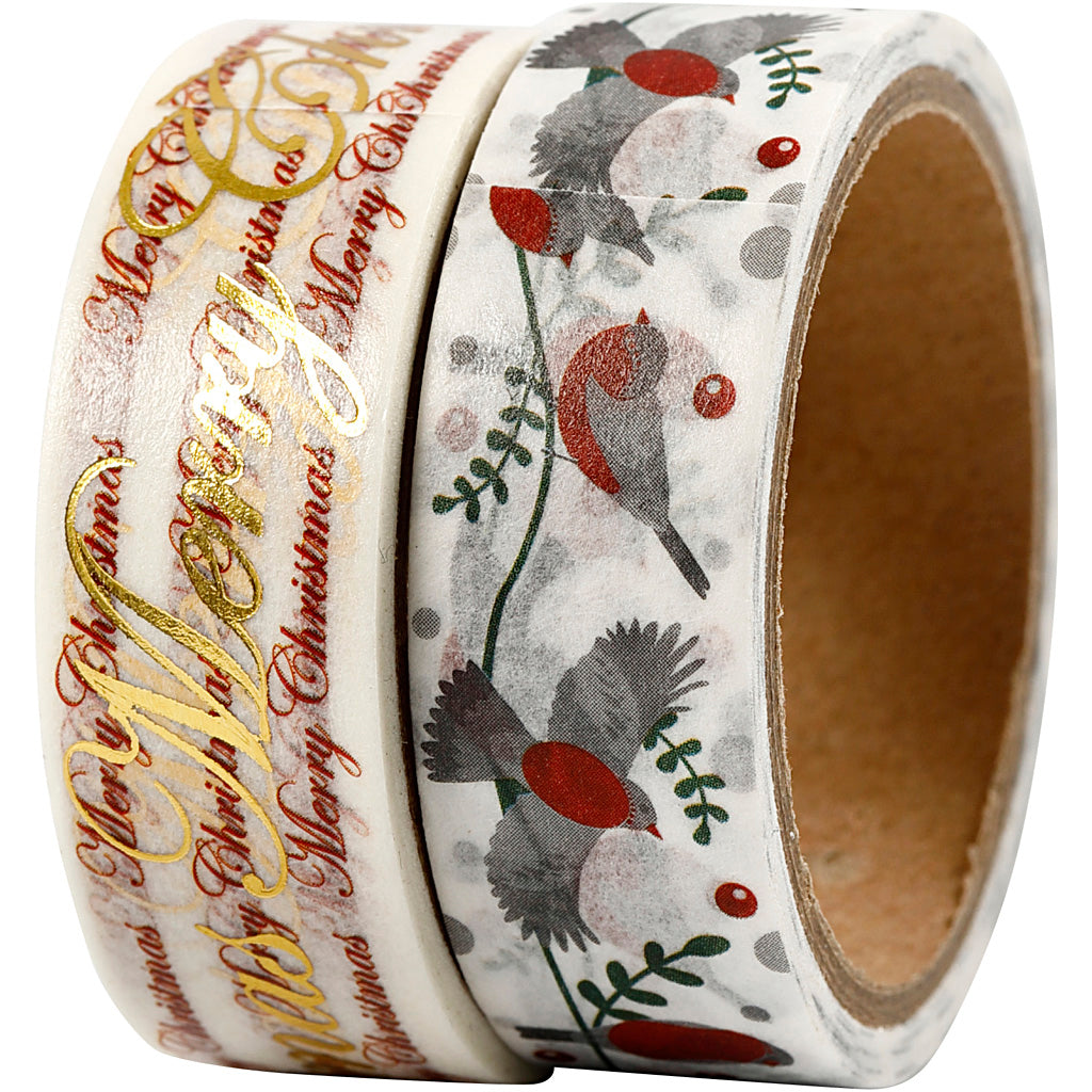 Vivi Gade Klebeband, Frohe Weihnachten und Vögel – Folie, B: 15 mm, 2 x 4 m, 1 Box